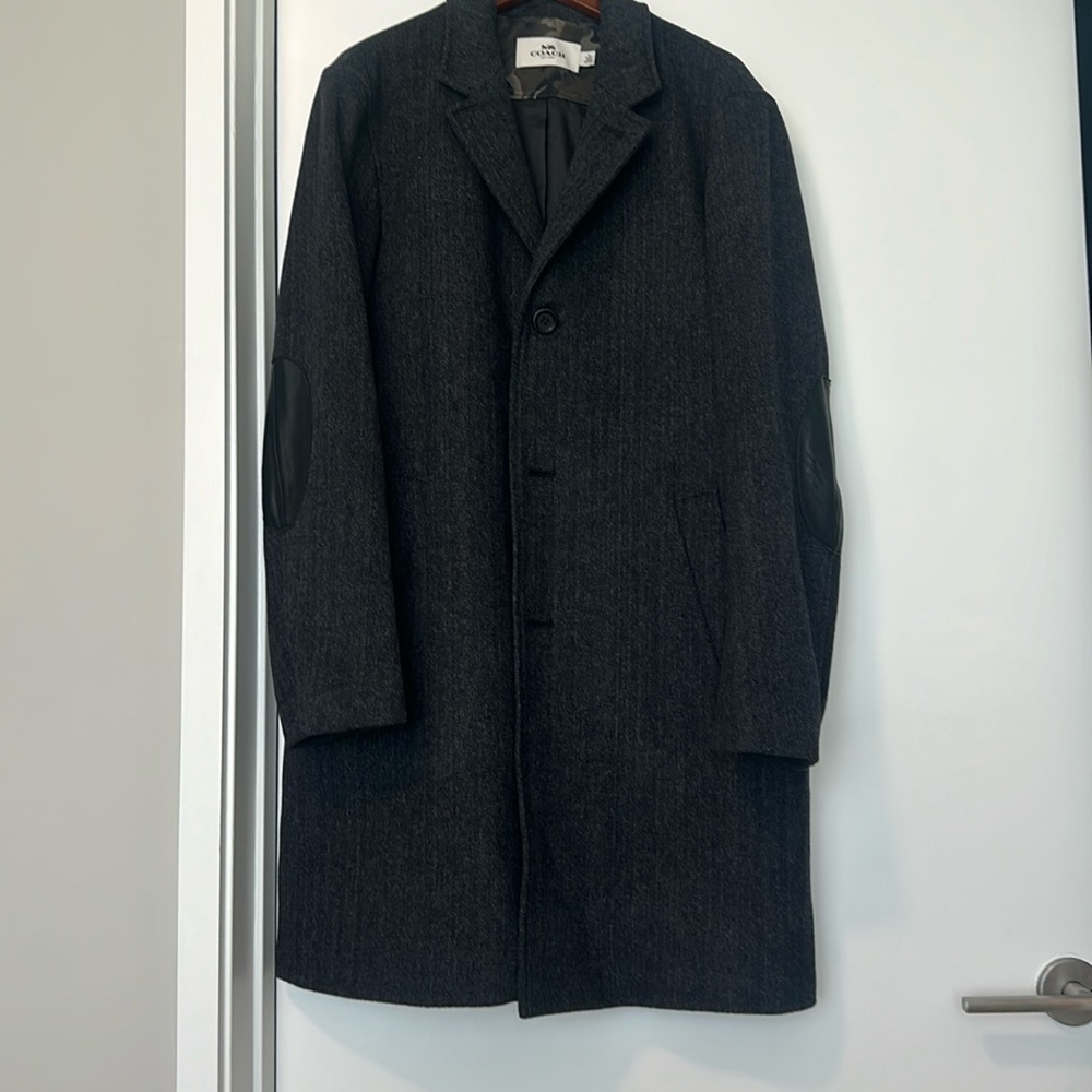 Coach men’s coat with leather sleeve detail.  Barely  worn